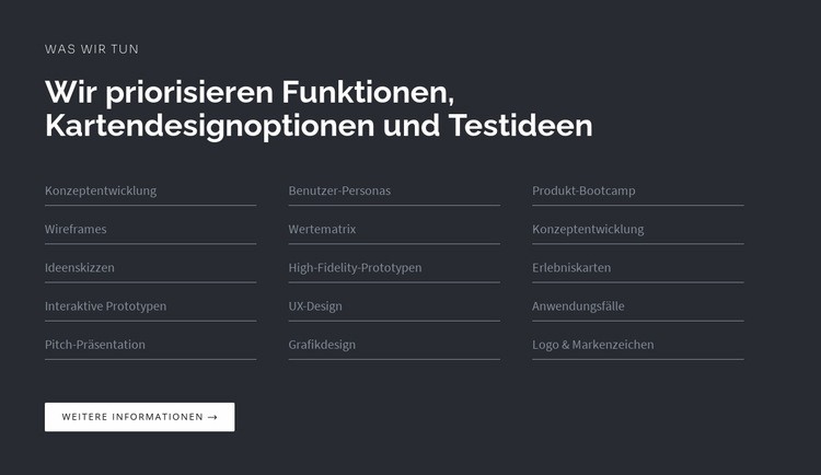 Überschrift mit Liste auf dunklem Hintergrund Website-Modell