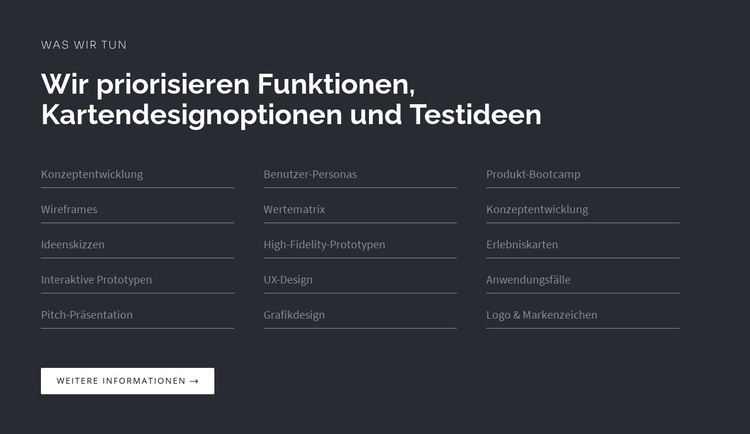 Überschrift mit Liste auf dunklem Hintergrund WordPress-Theme