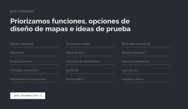 Titular con lista sobre fondo oscuro Diseño de páginas web