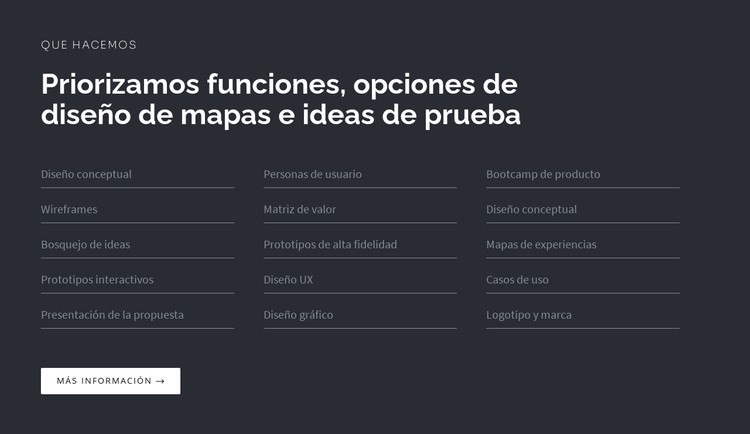 Titular con lista sobre fondo oscuro Plantilla CSS