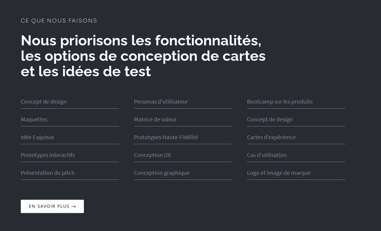 Titre avec liste sur fond sombre Modèle Joomla