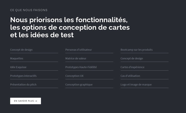 Titre avec liste sur fond sombre Modèle d'une page