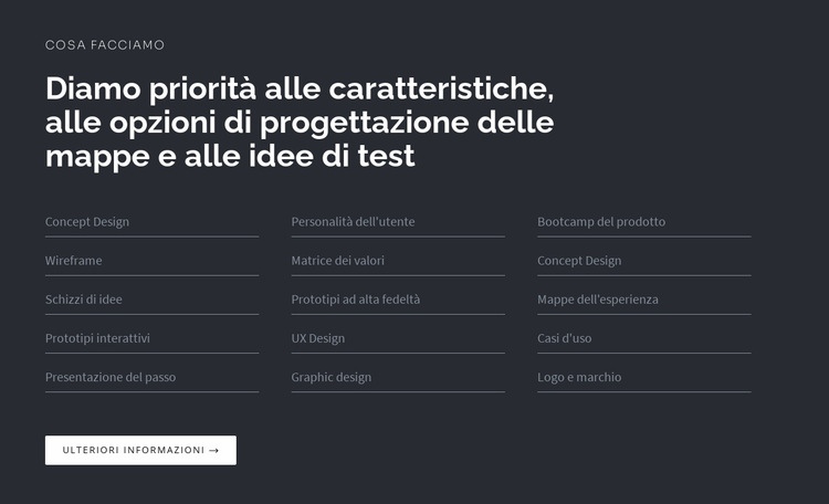 Titolo con elenco su sfondo scuro Progettazione di siti web