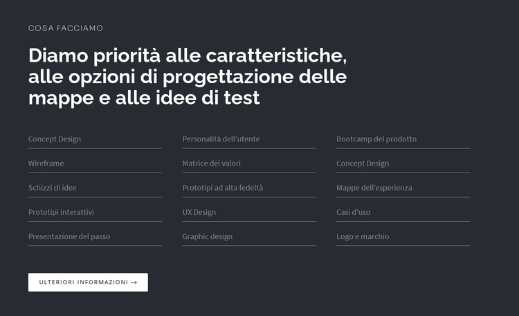 Titolo con elenco su sfondo scuro Modello di sito Web