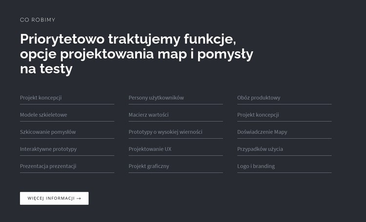 Nagłówek z listą na ciemnym tle Kreator witryn internetowych HTML