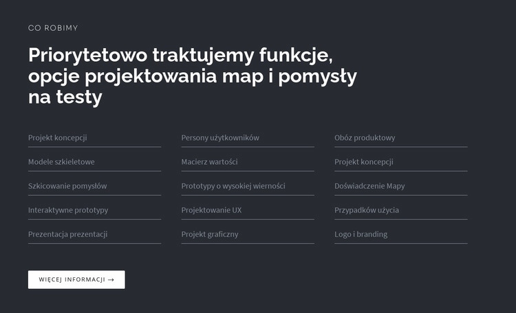 Nagłówek z listą na ciemnym tle Makieta strony internetowej