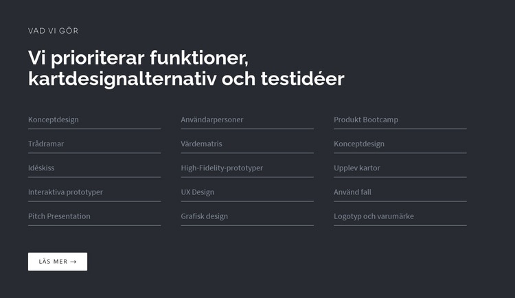 Rubrik med lista på mörk bakgrund Hemsidedesign