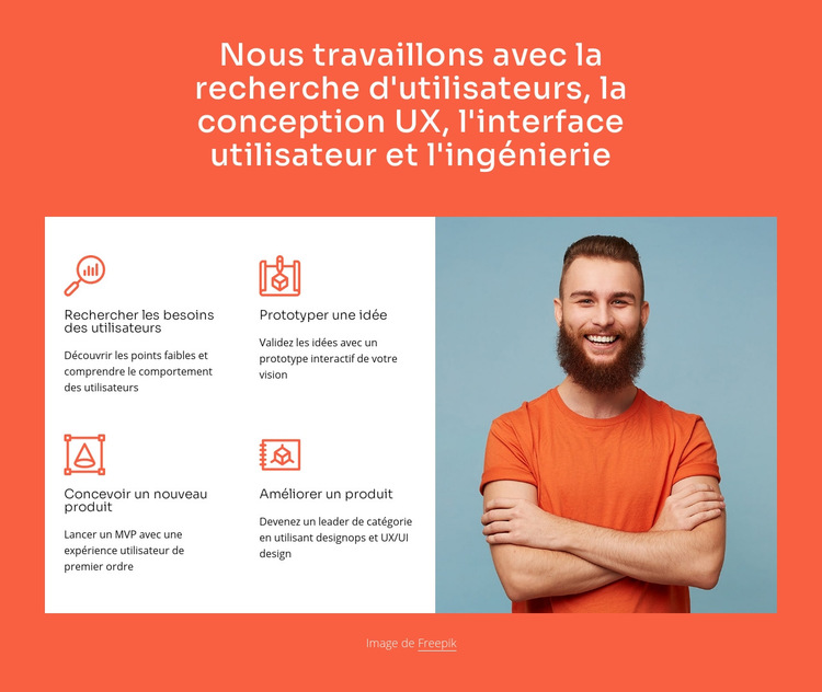 Nous travaillons avec la conception et l'ingénierie UX Modèle de site Web