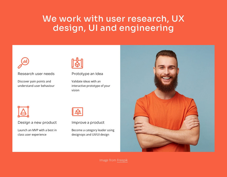 We work with UX design and engineering HTML Template