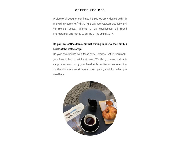 Coffee preparation methods Homepage Design