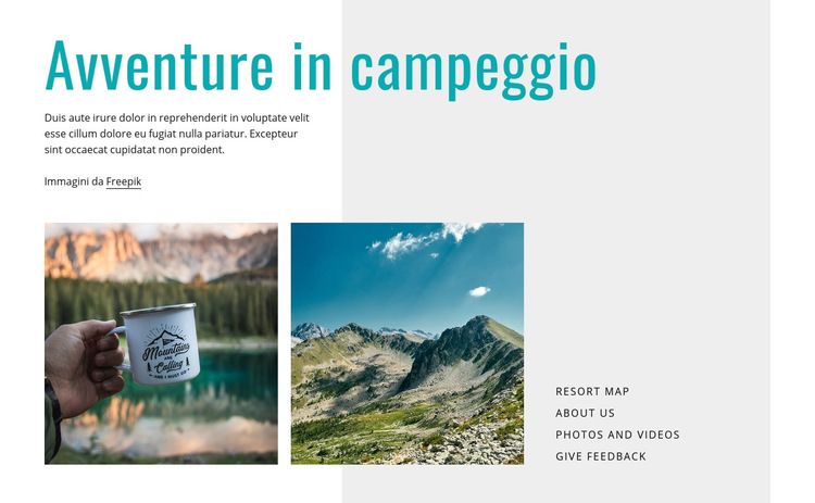Avventure in campeggio Modello di sito Web