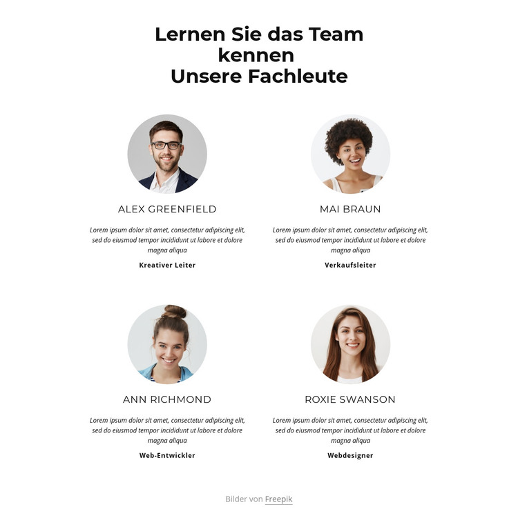 Lernen Sie das Kreativteam kennen HTML-Vorlage