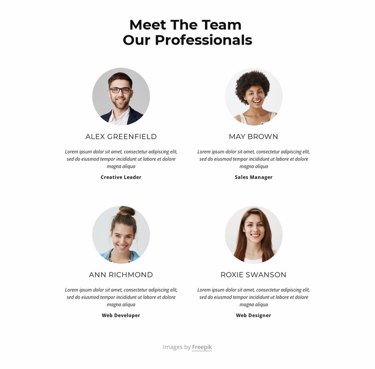 Meet the creative team Elementor Template Alternative