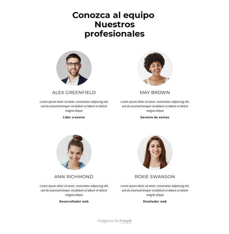 Conoce al equipo creativo Creador de sitios web HTML