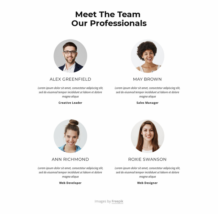 Meet the creative team Website Mockup