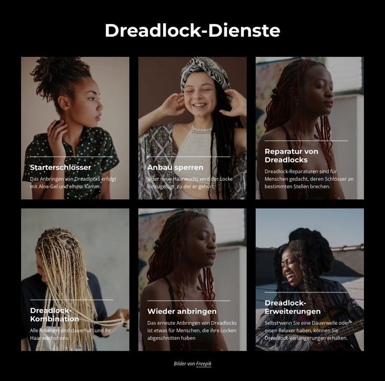 Dienstleistungen im Dreadlock-Salon HTML5-Vorlage