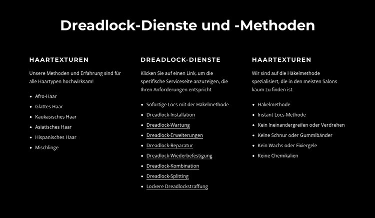 Dreadlocks-Dienste und -Methoden Website Builder-Vorlagen