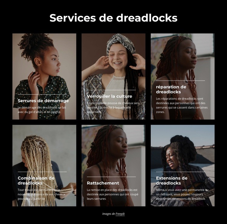 Services de salon de dreadlocks Maquette de site Web