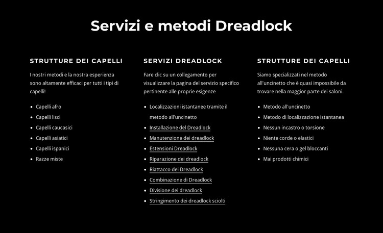 Servizi e metodi di dreadlocks Costruttore di siti web HTML