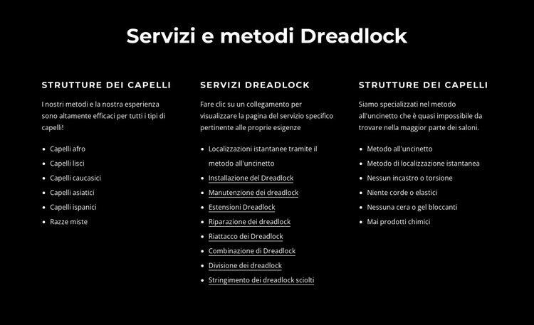 Servizi e metodi di dreadlocks Modello di sito Web