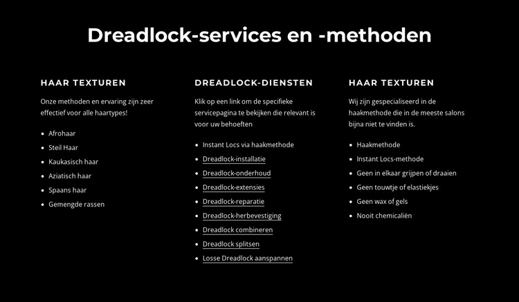Dreadlocks diensten en methodes Website mockup
