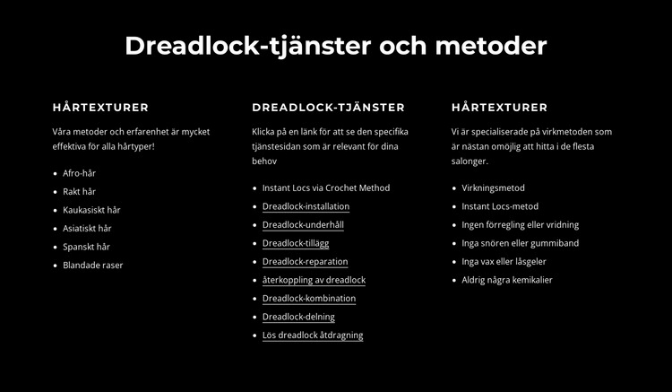 Dreadlocks tjänster och metoder HTML-mall