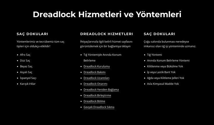 Dreadlocks hizmetleri ve yöntemleri Açılış sayfası