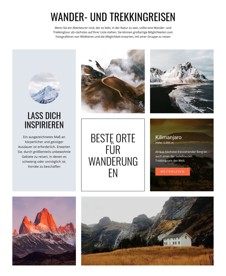 Wander- und Trekkingausflüge Website-Modell