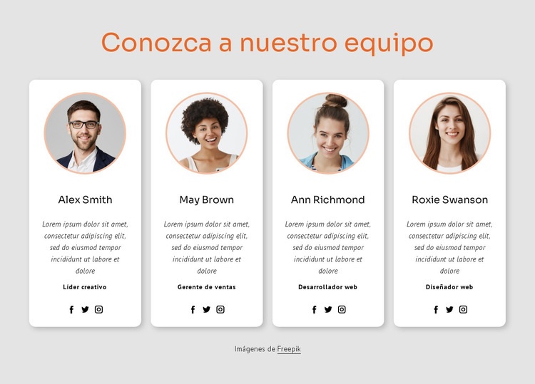 Conoce a nuestro gran equipo Plantillas de creación de sitios web