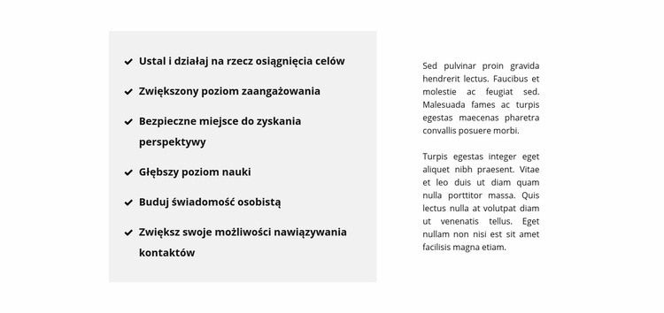 Lista i tekst Szablony do tworzenia witryn internetowych