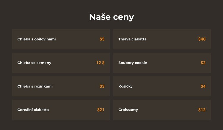 Ceny pekárny Šablona CSS