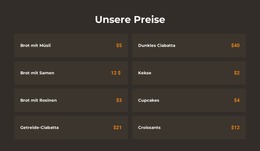 Preise Für Bäckereien - Drag & Drop-Joomla-Vorlage
