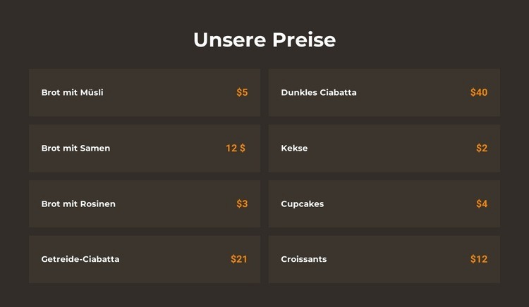 Preise für Bäckereien Website Builder-Vorlagen