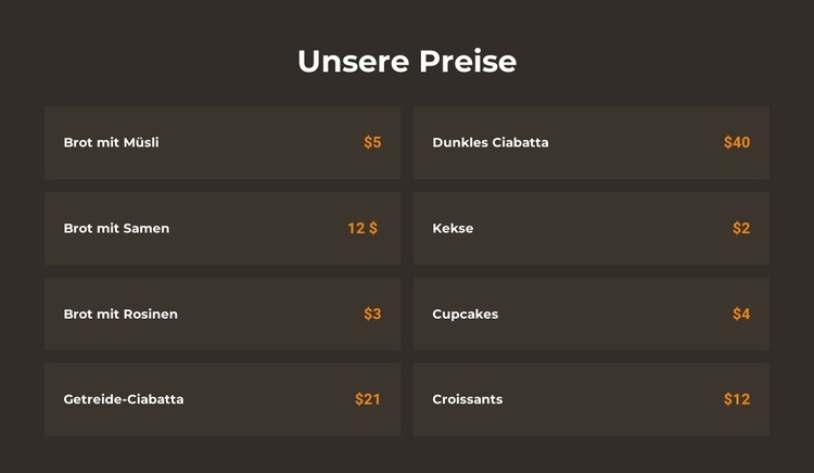 Preise für Bäckereien WordPress-Theme