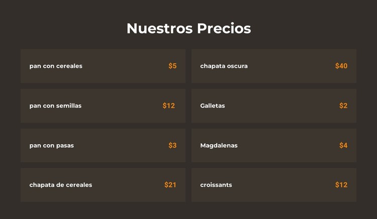 Precios de panadería Plantilla CSS