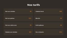 Tarification Boulangerie Modèle