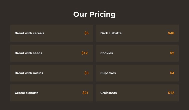 Bakery pricing Homepage Design