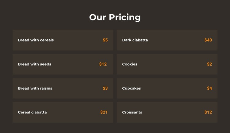 Bakery pricing HTML Template
