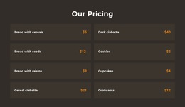 Stunning HTML5 Template For Bakery Pricing