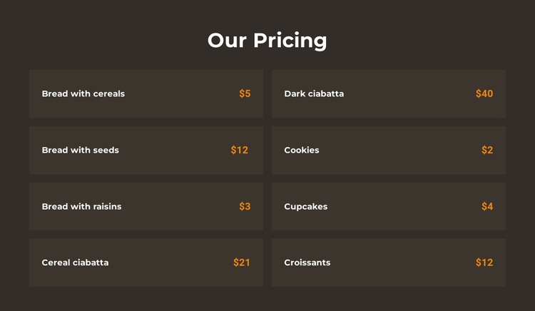 Bakery pricing HTML5 Template