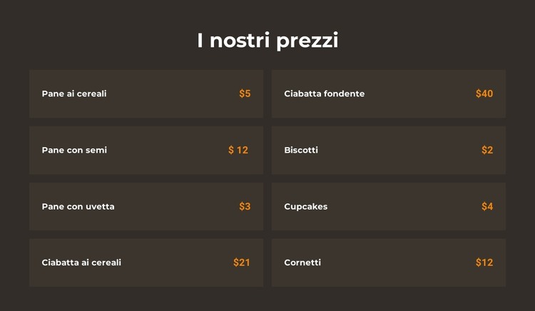 Prezzi da forno Modello HTML