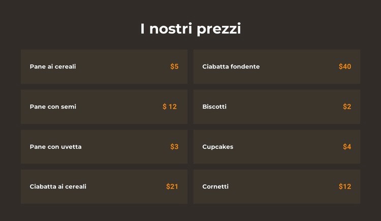 Prezzi da forno Un modello di pagina