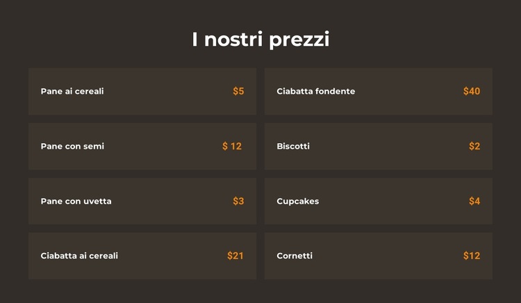 Prezzi da forno Tema WordPress