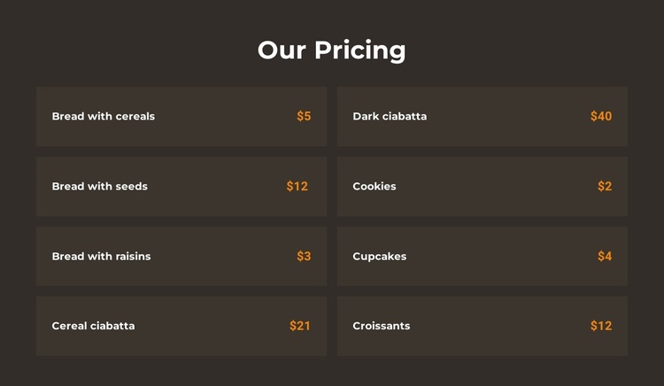 Bakery pricing Joomla Page Builder