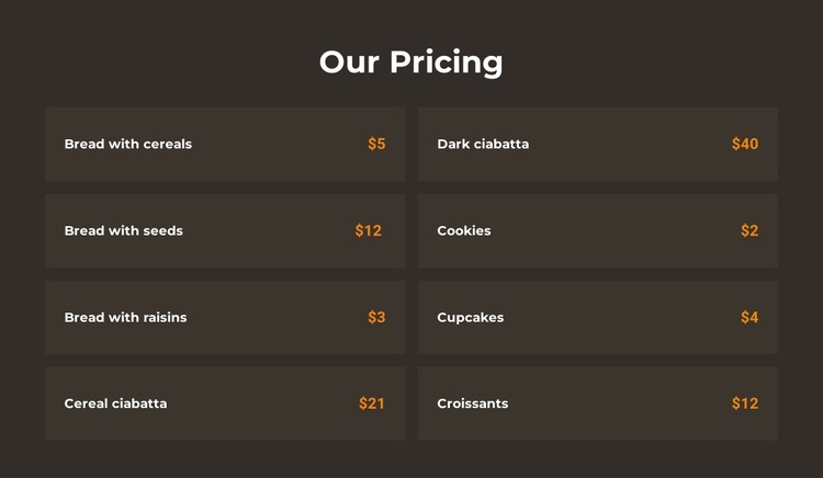 Bakery pricing Joomla Template