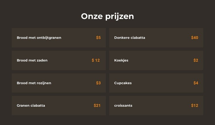 Bakkerij prijzen Website Builder-sjablonen