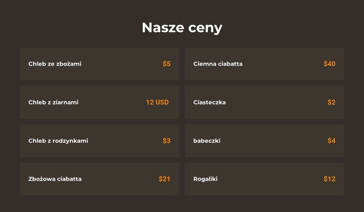 Ceny piekarni Szablon CSS