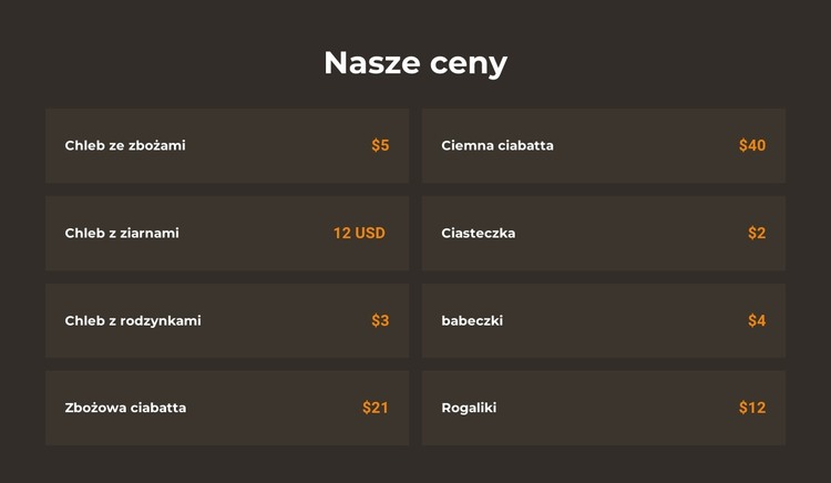 Ceny piekarni Szablon HTML