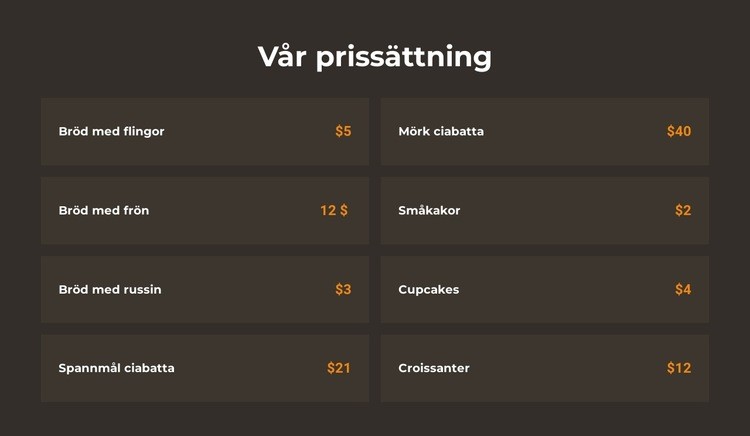 Bageri prissättning CSS -mall