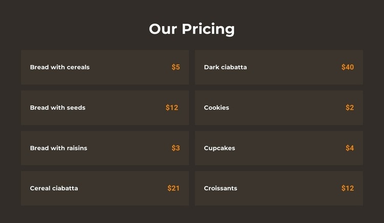 Bakery pricing Webflow Template Alternative